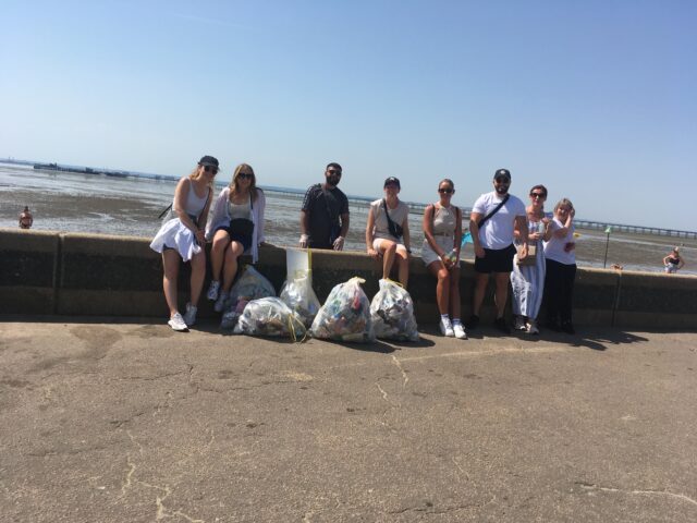 UK Power Networks volunteers with rubbish from Southend beach